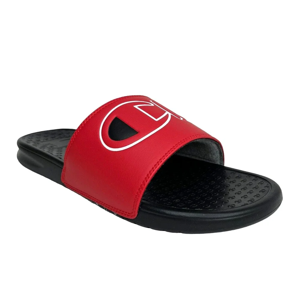 Champion Men's Slide Pool Sandals Size 12 Red-Black Lightweight Comfort Lounging